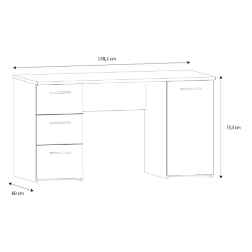 Białe biurko 140x60 cm z 3 szufladami i szafką